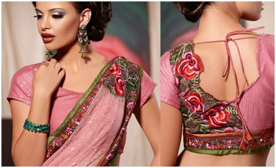 Floral Designer Latest Saree Blouse Back Neck Designs