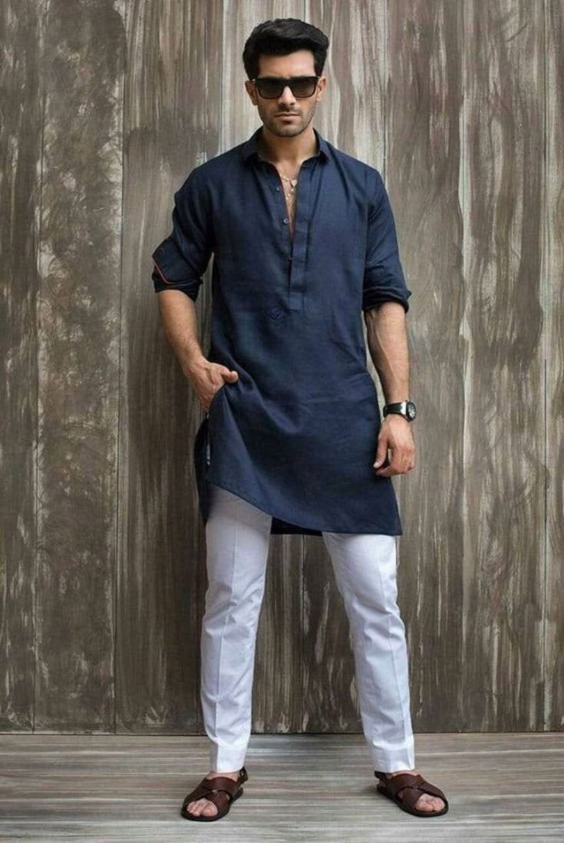 Casual Cotton Kurta Salwar for Men with dark and light contrast